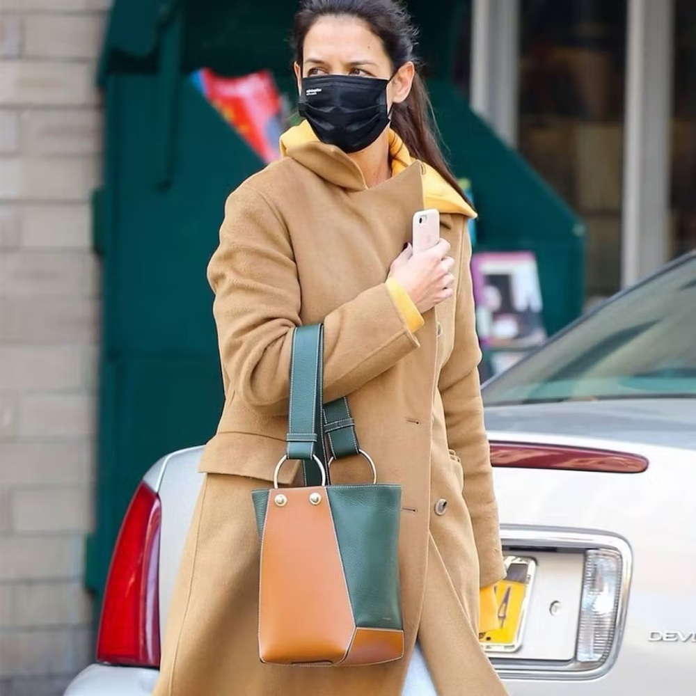 SOLD - Strathberry Lana Midi Bucket Bag - Tan/bottle green - Picture 16 of 16